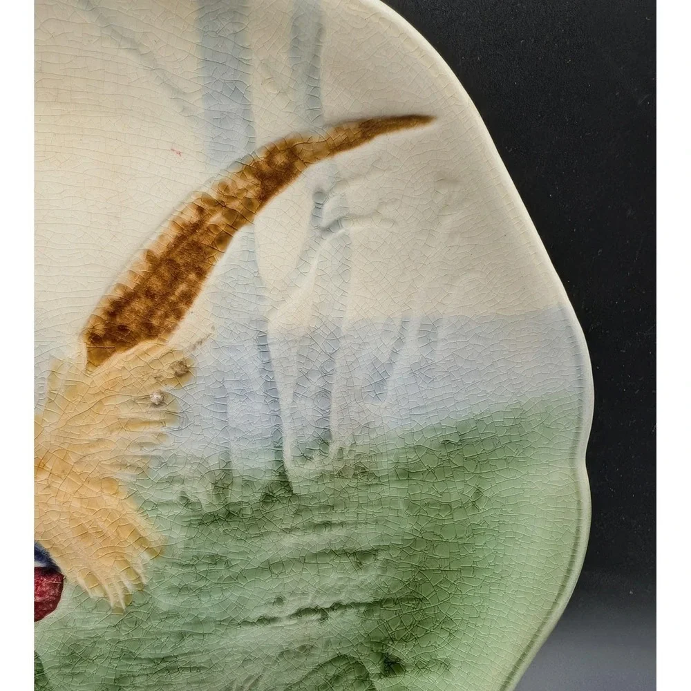 Antique Choisy-le-Roi H. Boulenger French‎ Majolica Pheasant Plate 8.5in